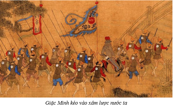 A painting or illustration depicting the Han army invading ancient Vietnam