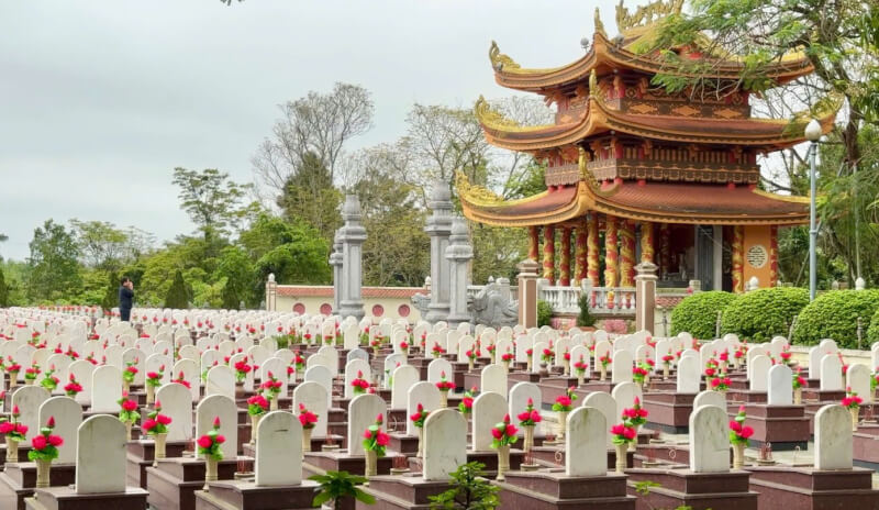 A Vietnamese military cemetery — row upon row of identical headstones