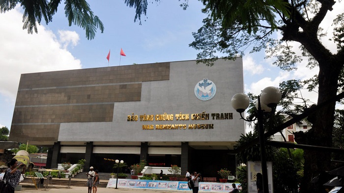 The War Remnants Museum in Ho Chi Minh City — facade, visitors observing exhibits