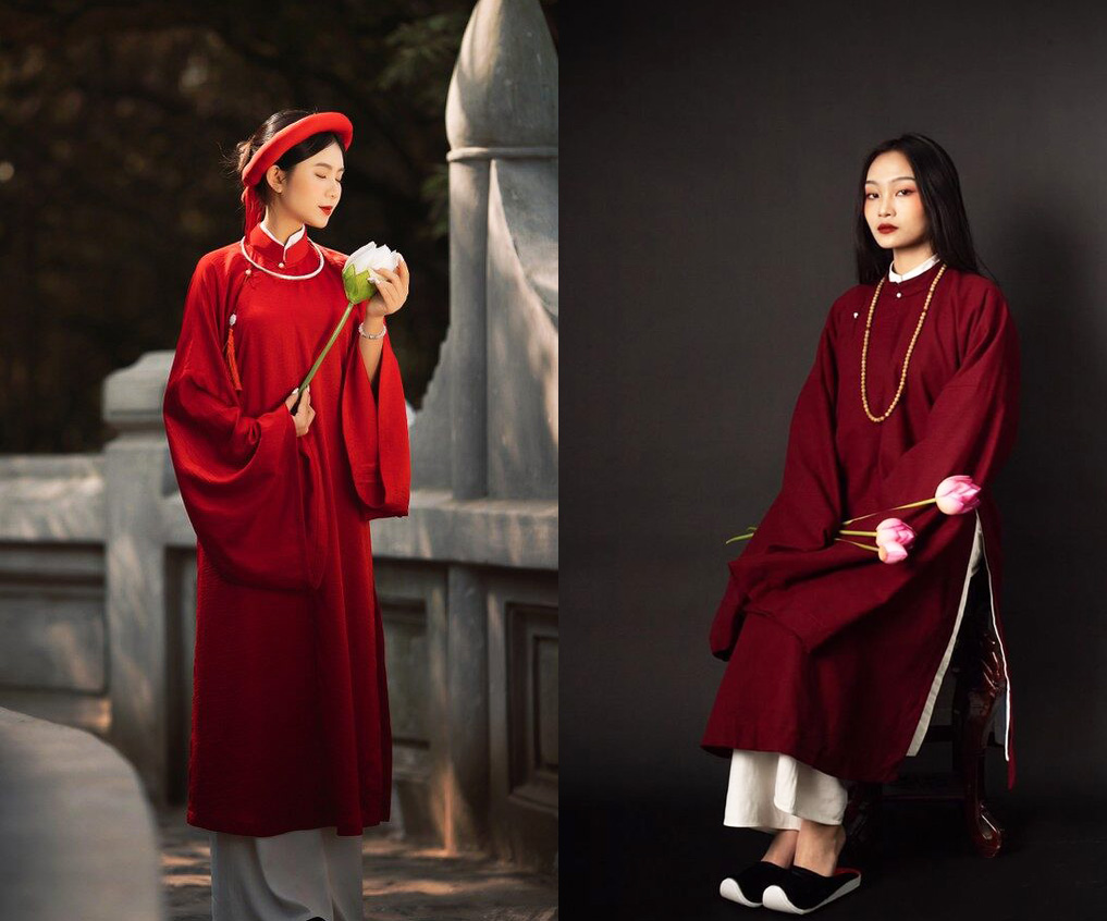 A side-by-side comparison of the traditional five-part tunic (áo ngũ thân) and the modern Áo Dài