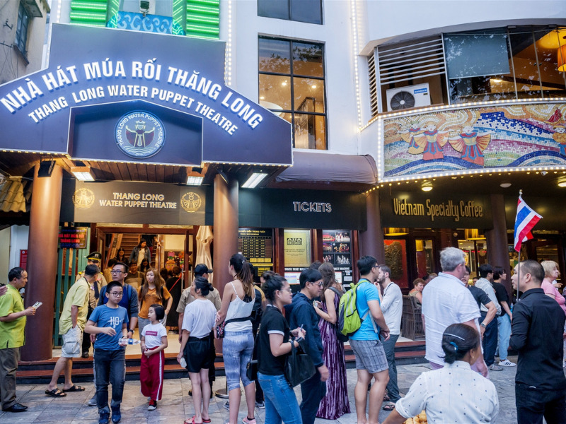 The Thang Long Water Puppet Theatre in Hanoi — exterior facade and signage