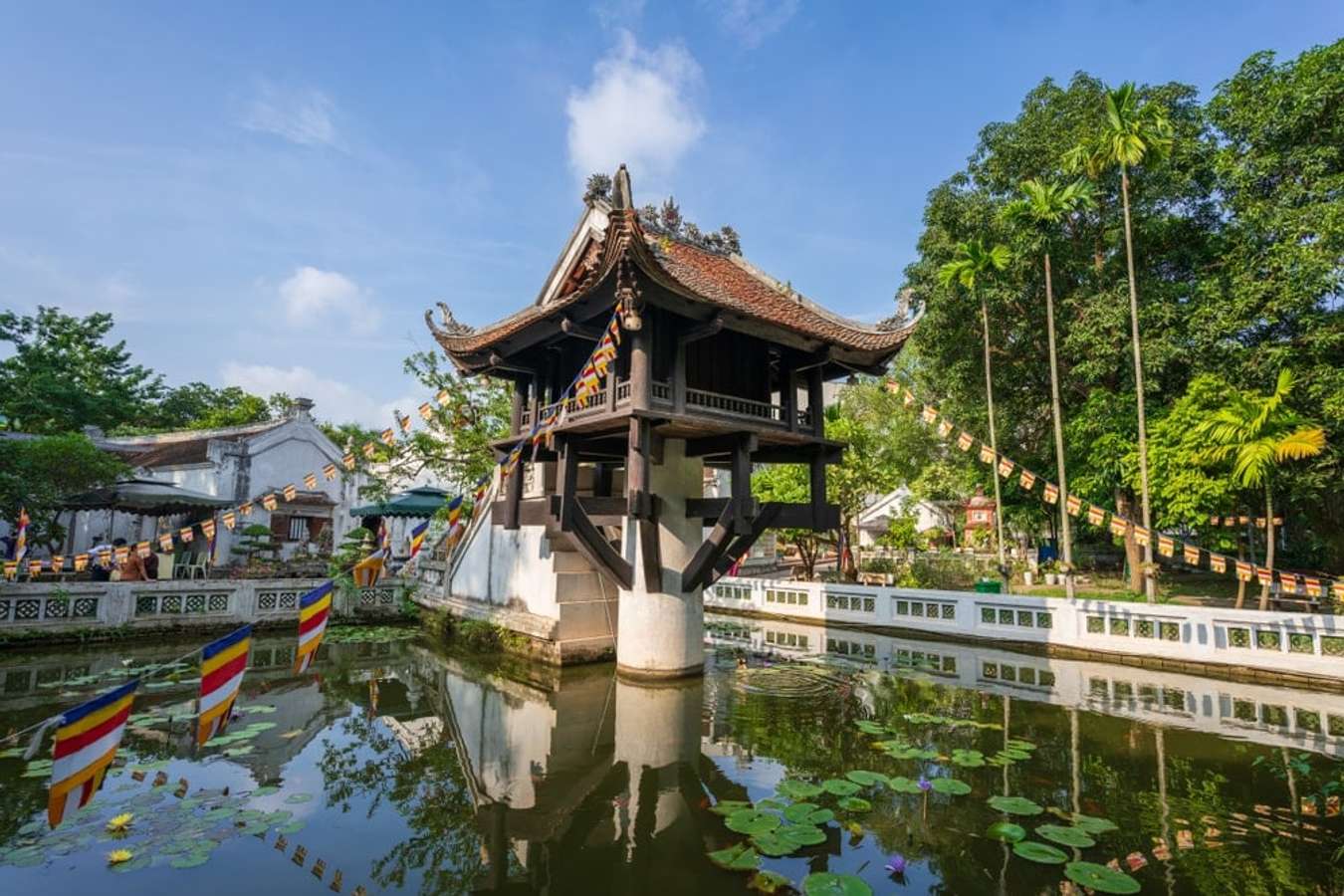 The One Pillar Pagoda in Hanoi — unique architecture featuring a single pillar rising from a lotus pond