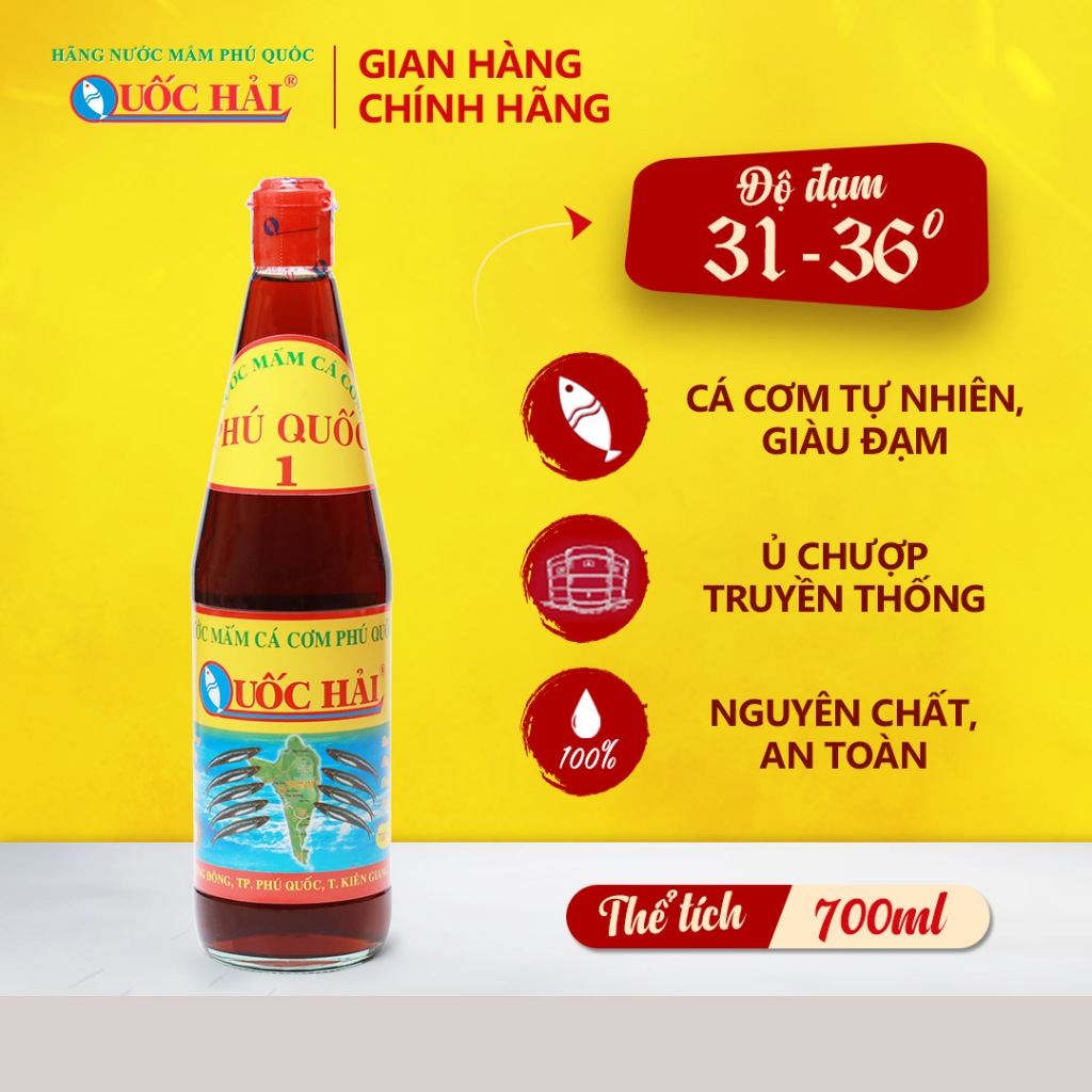 A bottle of traditional Phu Quoc fish sauce — deep amber-brown, crystal clear