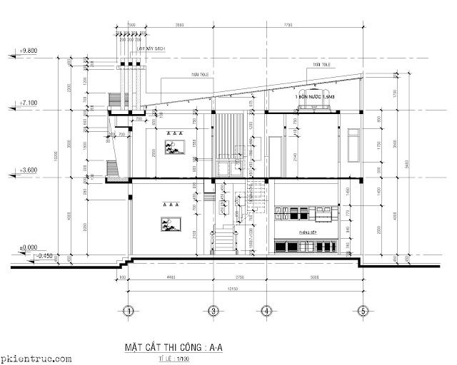 A cross-section diagram of a Vietnamese tube house — demonstrating multiple levels utilized for entirely different functions