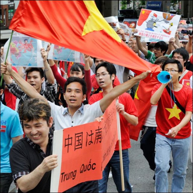 A banner protesting China in Vietnam — Vietnamese citizens taking to the streets